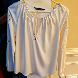 Zara basic blouse with embroidered sleeves